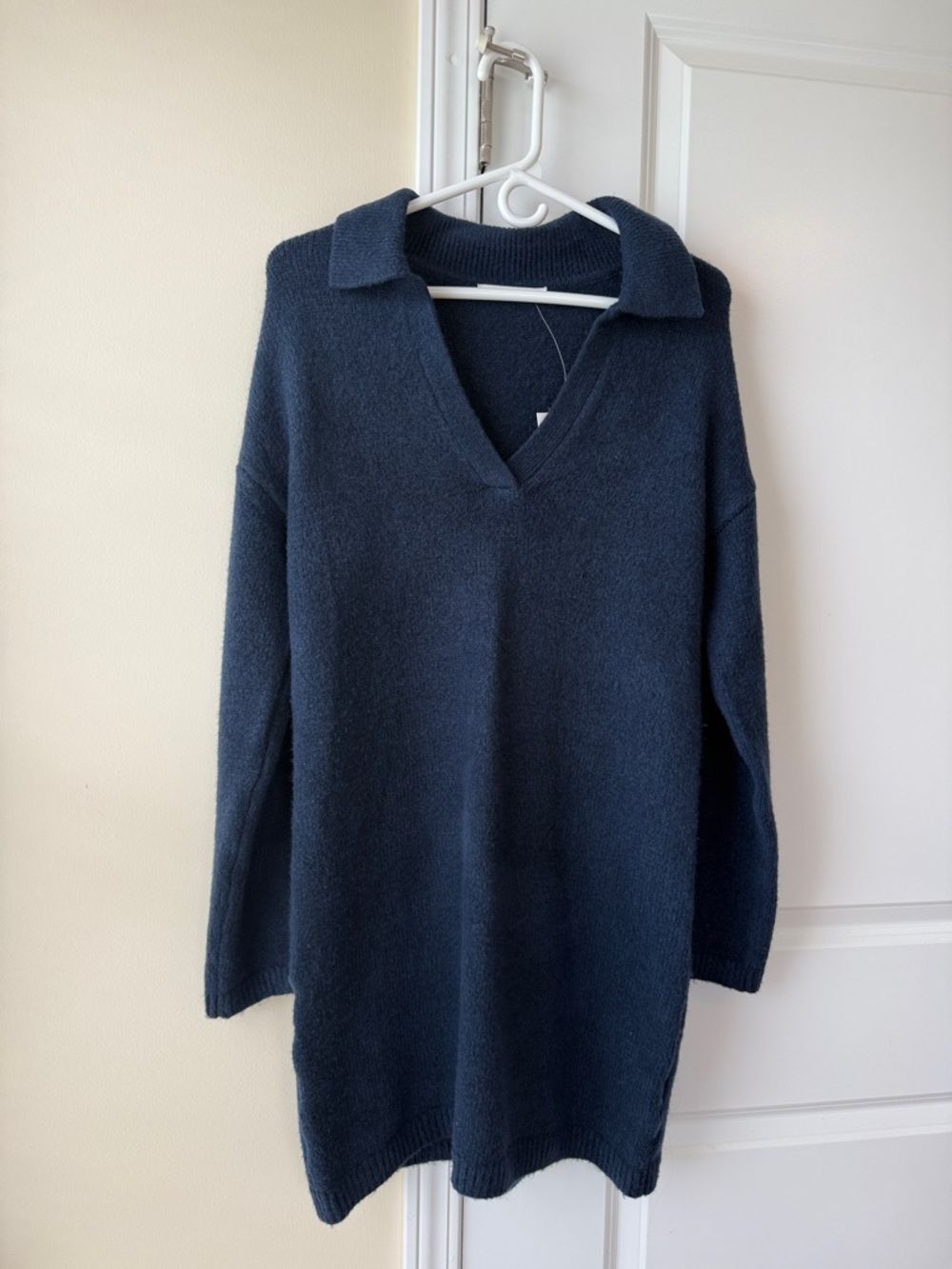 Abercrombie & Fitch Navy Collared V-Neck Tunic Sweater